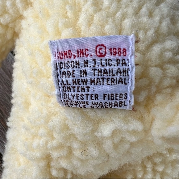 Vintage Kinder Gund Curly Bear Sherpa Plush Teddy Rattle 1988 Yellow 9” GUC - Picture 9 of 9